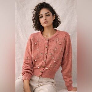 Vintage Blush Button-Up Cardigan